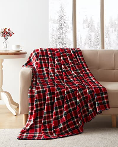Tahari Home - Throw, Plush Throw Blanket, Plaid Home Decor (Holiday Red, 50' x 70')