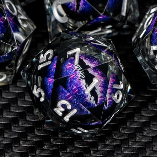 ARUOHHA DND Resin Dice Dragon Eye Dice Liquid Core Dice Set Purple Sharp Edged Dice Set with Gift Box, Dungeons and Dragons Polyhedral D&D Dice Role Playing Game D and D Dice Set D20 D12 D10 D8 D6 D4