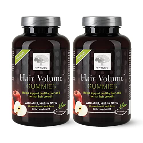 NEW NORDIC Hair Volume Gummies | with Biotin to Support Hair Skin & Nails | Vegan | for Men and Women | 60 Count (Pack of 2)
