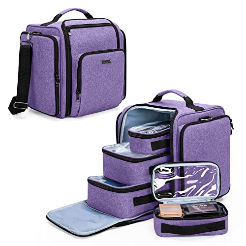 BAFASO Makeup Bag Cosmetic Bag with 4 Inner Removable Pouches, Multifunctional Travel Makeup Case (Patent Pending), Purple