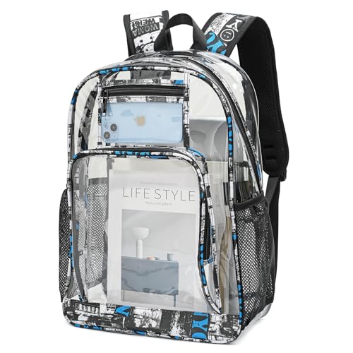 AUOBAG Clear Backpack Heavy Duty,Transparent Backpacks Stadium Approved,Free Personalized Stickers (White-01)