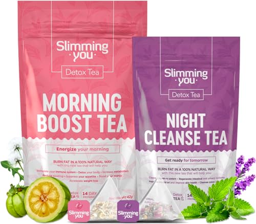 TAOISTEA Detox Tea 14 Day Teatox Herbal Tea for Body Detox, Weight Loss Tea for Colon Cleanse, Metabolism Increase - 1 Morning Boost Tea (14 Bags) & 1 Night Cleanse Tea (7 Bags)