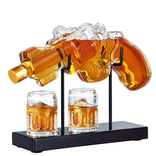 Gifts for Men Dad, Kollea 9 Oz Gun Whiskey Decanter Set with Glasses, Unique Dad Birthday Gifts Ideas from Daughter Son, Anniversary Present for Him Husband, Cool Pistol Dispenser for Home Bar Liquor