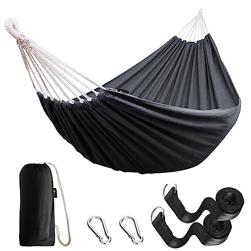 Anyoo Garden Cotton Hammock Comfortable Fabric Hammock with Tree Straps for Hanging Sturdy Hammock Up to 660lbs Portable Hammock with Travel Bag for Camping Outdoor/Indoor Patio Backyard
