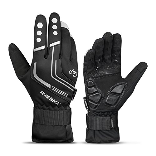 INBIKE Cycling Winter Gloves,for Men Windproof Reflective Thermal Gel Pads Touch Screen MTB Mountain Bike Black Large