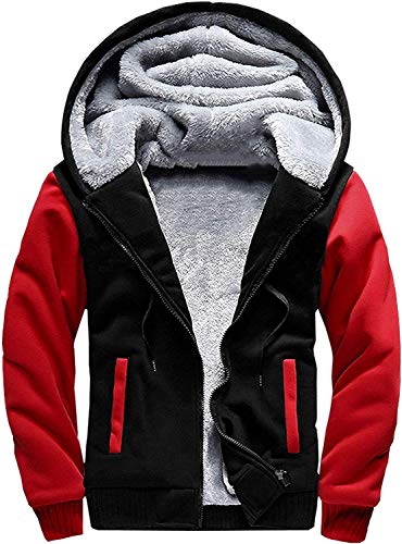 MACHLAB Men's Pullover Winter Workout Fleece Hoodie Jackets Full Zip Wool Warm Thick Coats RedBlack#W02 L