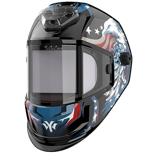YESWELDER Panoramic View Auto Darkening Welding Helmet, Large Viewing True Color 6 Arc Sensor Welder Mask,LED Lighting & Type-C Charging