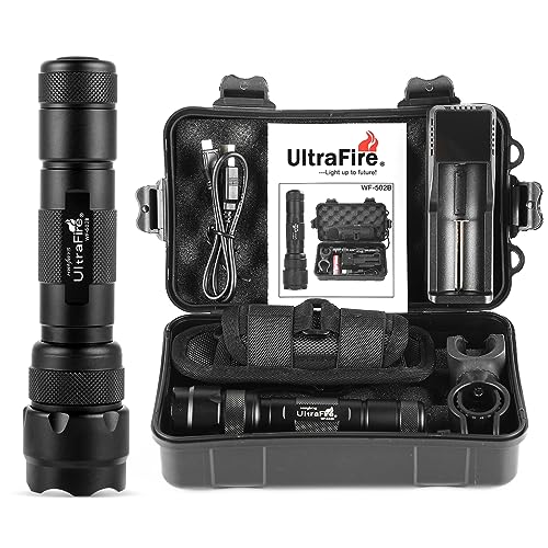 ULTRAFIRE WF-502B LED Tactical Flashlight, 5 Modes 1000 High Lumens Flashlight Torch with Duty Belt Flashlight Holster, UFB26, Bicycle Mount, USB Charger