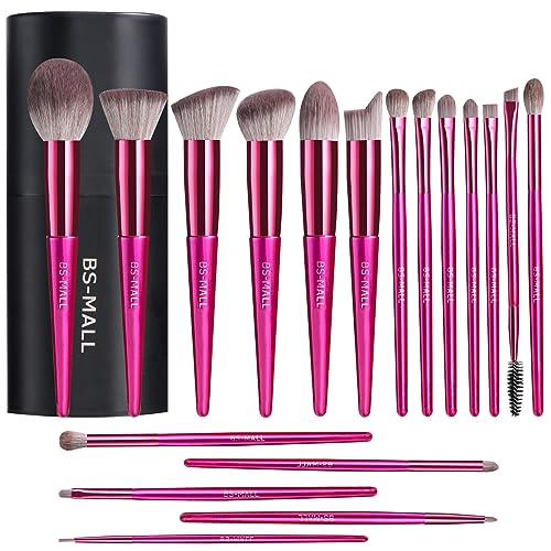 BS-MALL Makeup Brush Set 18 Pcs Premium Synthetic Foundation Powder Concealers Eye shadows Blush Makeup Brushes with black case (C-DarkPink)