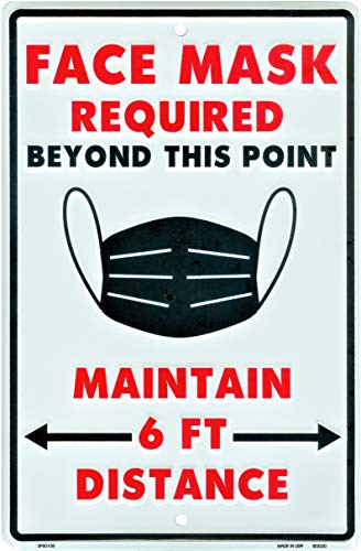 HangTime Face Mask Required Beyond This Point Sign, Social Distancing Business and Industrial Application, 8 x 12 Inch Rust Free Stamped Aluminum Signage