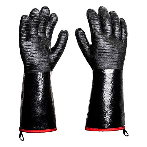 Rayocon BBQ Grill Gloves 932°F Heat Resistance Barbecue Grilling Gloves Smoker Kitchen Oven Mitts Cooking Gloves for Turkey Fryer/Smoking/Baking/Welding/Frying(14 INCH)