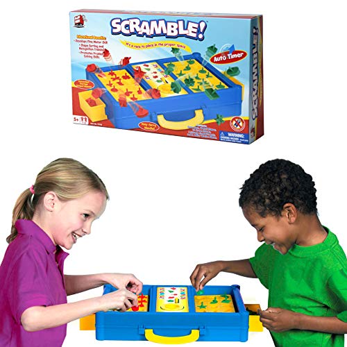 Scramble - Shape Matching Family Board Game! Sorting Shapes Fast Before The Time is Up & Pieces Pop Out! Play Solo/with Friends. 12-Shape Junior Version Plates Included!