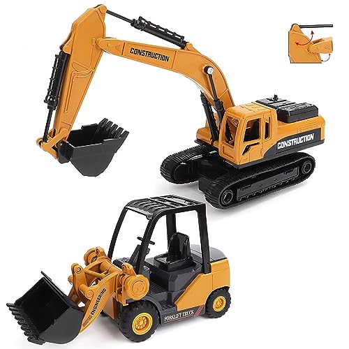 deAO Excavator Toys Set for Toddler Boys Friction Powered Push and Go Construction Truck Toy for Kids 3+ Engineering Vehicle Toys with Excavator & Bulldozer for Boys Girls Gifts