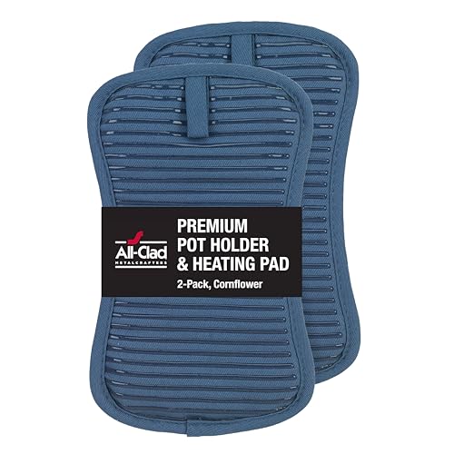 All-Clad Premium Pot Holder & Hot Pad: Heat Resistant to 500 Degrees - 100% Cotton, 10'x6.25' Hot Pad for Kitchen and Barbeque, (2-Pack), Cornflower