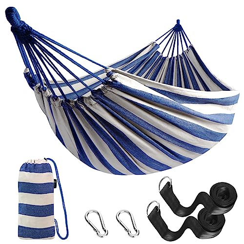 Anyoo Garden Cotton Hammock Comfortable Fabric Hammock with Tree Straps for Hanging Sturdy Hammock Up to 660lbs Portable Hammock with Travel Bag for Camping Outdoor/Indoor Patio Backyard