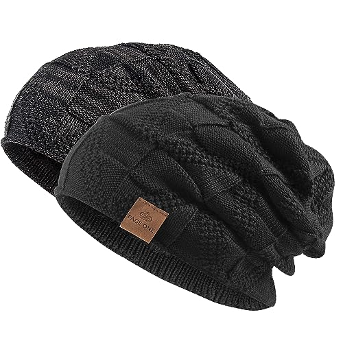 PAGE ONE Mens Winter Slouchy Beanie Warm Fleece Lined Skull Cap Baggy Cable Knit Hat…