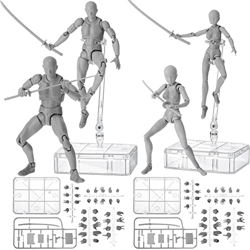 Meooeck 4 Sets Drawing Action Figures Action Figures Body Artists PVC Figure Model Drawing Models Drawing Mannequin Figure for Painting Body Model Artist Decoration Collection Gifts (Gray)