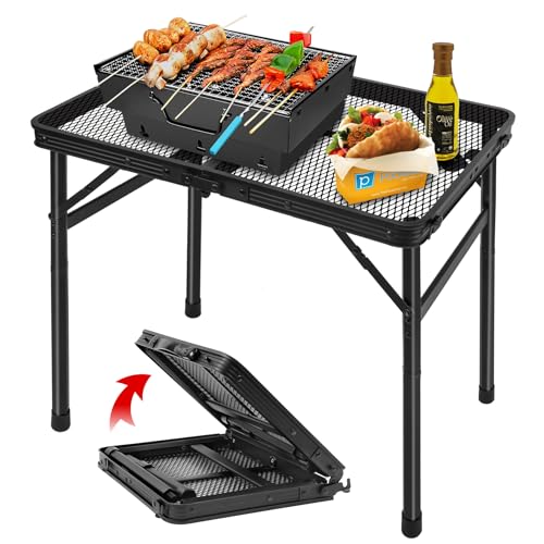 Grovind Folding Grill Table Camping Table with Mesh Desktop, Lightweight & Portable Outdoor Picnic Table, Height Adjustable Portable Grill Table for Outside Inside Use