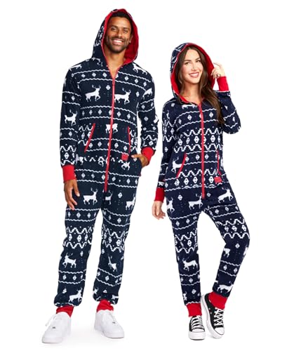 Tipsy Elves Blue Fair Isle Women's Ugly Christmas Sweater Jumpsuit Cozy Adult Jumpsuit Size Medium
