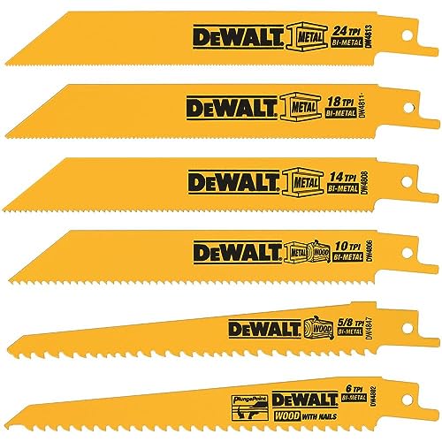 DEWALT DW4856 6pc Metal/Woodcutting Reciprocating Saw Blade Set, Metallic