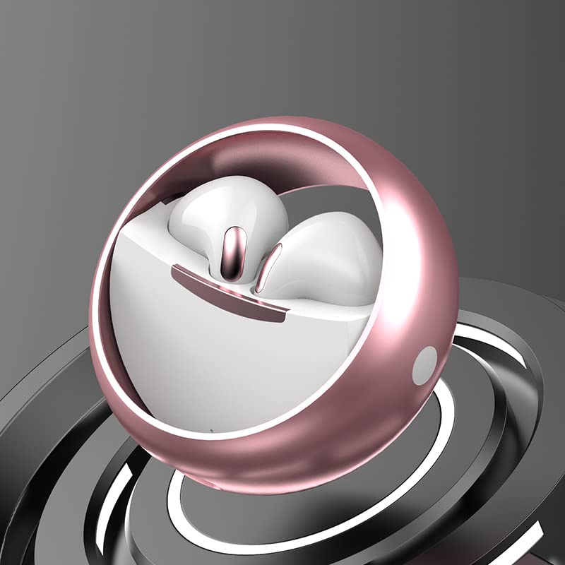 360 Rotating Designed Wireless Gaming Earbuds - Bluetooth Headphones with Microphone Waterproof Ultra Low-Latency in-Ear Earphones Wireless Ear Buds with Charging Case for Gaming / Sport (Rose Gold)