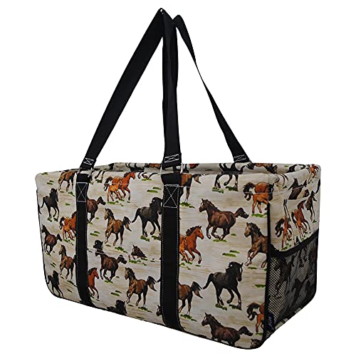 NGIL Extra Large Utility Tote Reusable Grocery Bag Oversized Collapsible for Groceries, Storage, Picnic, Beach (Wild Horse-black)