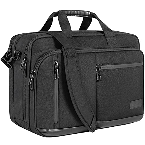 VANKEAN Laptop Briefcase for Men Women, 17.3 Inch Laptop Bag Water Repellent & Expandable Messenger Bag with Strap, Premium Shoulder Bag Womens Briefcase Computer Bag for Travel/Business, Black