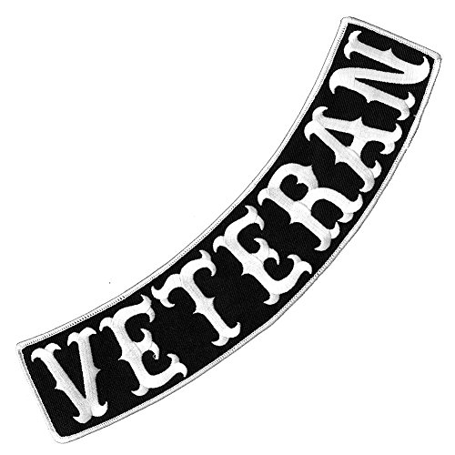 VEGASBEE Veteran Patch Embroidered Iron-On Patch Jacket Rider Vest Rocker Size 12' XL USA (Black-White Bottom)