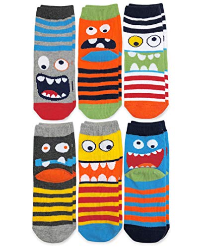 Jefferies Socks Little Boy's Monster Pattern Crew Socks 6 Pair Pack Sockshosiery, Multi, X-Small