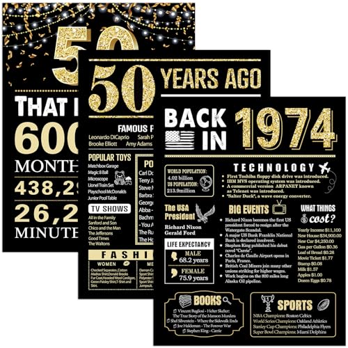 50th Birthday Decorations Back in 1974 Posters 3 Pieces 11 x 14 1974 Birthday Gifts for Men 50 Years Ago Party Decorations Supplies Large Sign Home Decor for Men and Women