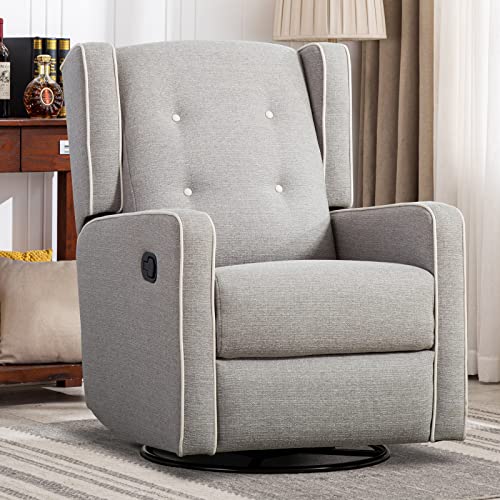 CANMOV Swivel Rocker Recliner Chair, Rocking Chair Nursery Glider Recliner, Manual Glider Chair for Nursery (Gray)