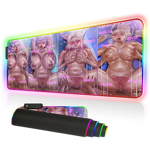HOLIV Mouse Pads Sexy Anime Girl Gaming RGB Mouse Pad Large Gaming Gamer Bigmat Computer Led Backlight Keyboard Desk Mat Sexy Butt Breasts Chest (23.62 inch x11.8 inch x0.15 inch, C1)