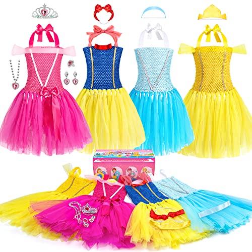BIBUTY Kids Princess Dress Up Clothes for Little Girls, Pretend Play & Dress Up Princess Costume Set with Princess Dresses Crown for Little Girls, Princess Toys Gifts for 3-6 Toddler Little Girls