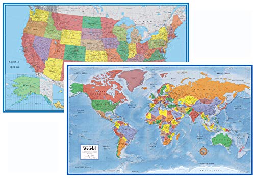 24x36 World and USA Classic Premier 3D Two Wall Map Set (Laminated)