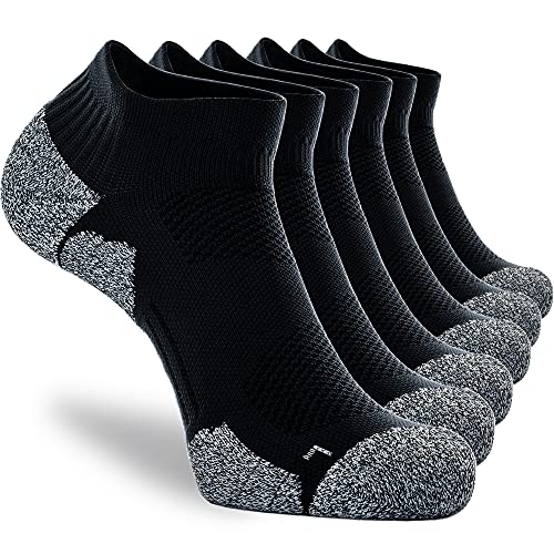 CWVLC Unisex Cushioned Compression Athletic Ankle Socks Multipack, 6-pairs Black, XL (13.5-15.5 W US/ 12-14 M US)
