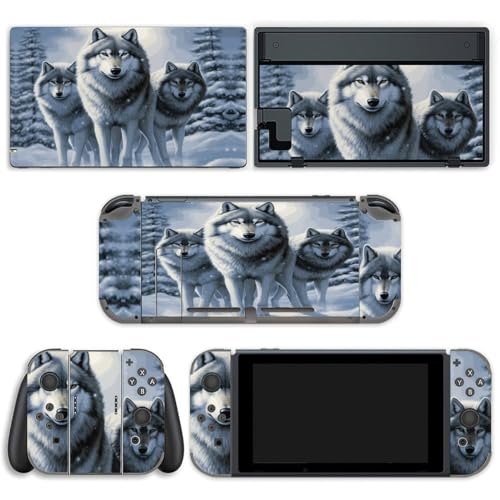 AoHanan Painting Wolf Snow Switch Skin Wrap Vinyl Decal Sticker Full Set Compatible with Game Switch Standard