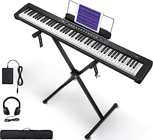Starfavor 88 key keyboard piano, Compact Portable Digital Piano with Semi Weighted 88 Keys, Electric Keyboard Set for Beginners with Stand, Headphone, Sustain Pedal, Carrying Case, Recording/MIDI/USB