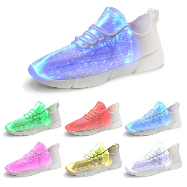 Padgene Women's Men's Fiber Optic Shoes LED Lights Up Shoes Unisex Low Top Luminous Flashing Trainers USB Charging Lace Up Couples Dancing Shoes