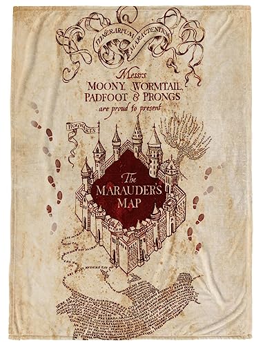 Warner Bros. Harry Potter Marauders Map Throw Blanket - Measures 50 x 70 inches - Fade Resistant Super Soft Fleece Bedding (Official Harry Potter Product)