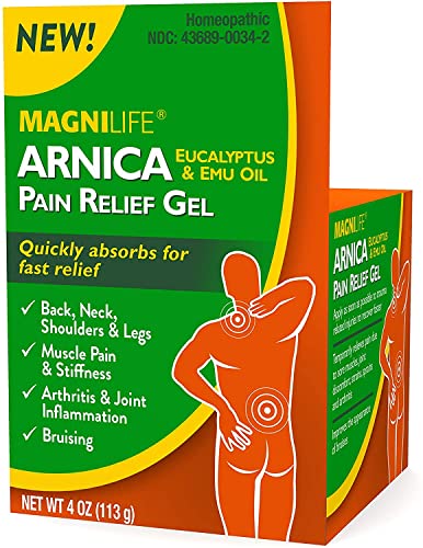 MagniLife Arnica Pain Relief Gel, Fast Acting Neck and Back Pain Relief, with Eucalyptus and Emu Oil to Soothe Soreness, Inflammation and Discomfort - 4oz