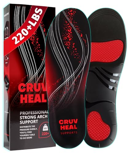 220+ lbs Plantar Fasciitis High Arch Support Insoles Men Women - Orthotic Shoe Inserts - Boot Work Shoe Insole (L, Black)