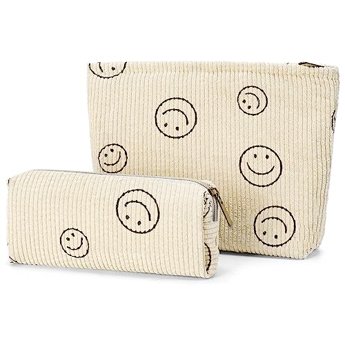 SANYETS Makeup Bag,Cosmetic Bags for Women,Travel Makeup Bag Toiletry Bag,Corduroy MakeUp Organizer Bag,MakeUp Brush Bag with Zipper,Small MakeUp Purse Pouch,Cute Aesthetic Preppy Stuff