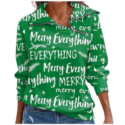 FlekmanArt Oversized Half Zip Pullover Christmas Teen Girl Pink Sweatshirt Treding Pink Clothes Quater Zip Cute Oversized Hoodies Preppy Clothes（1-Green，Small）