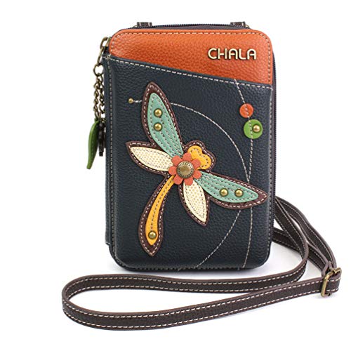CHALA Wallet Crossbody Cell Phone Purse-Women Faux Leather Multicolor Handbag with Adjustable Strap - Dragonfly Navy