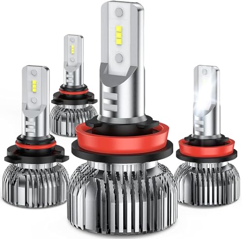 Nilight 9005 H11 LED Headlight Bulbs Kit, 350% Brightness, HB3 High Beam/ H11 Low Beam LED Bulbs Combo, 6000K Cool White, Mini Size, 4-Pack