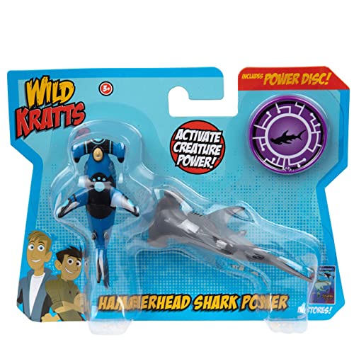 Wild Kratts Hammerhead Shark Power (3pc Action Figures) -Officially Licensed Toys for Kids- Includes Martin Kratt, Creature Shark Animal Figurine & Power Disc! Gift for Kids Boys Girls