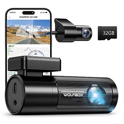 WOLFBOX 4K Dash Cam Front and Rear, Dash Cam with GPS WiFi UHD 2160P/1600P + 1080P,Dash Camera for Cars with 32G Card, WDR, Night Vision, Loop Recording,170°FOV