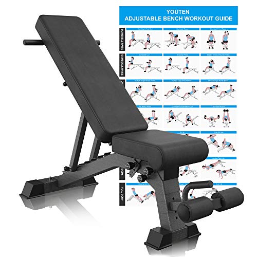 YouTen Adjustable 9 Positions Incline Decline Sit Up Bench Improved Cushion for Exercise, Handles for Dragon Flag, Rated Full Body Workout Foldable Bench for Dragon Flag Black