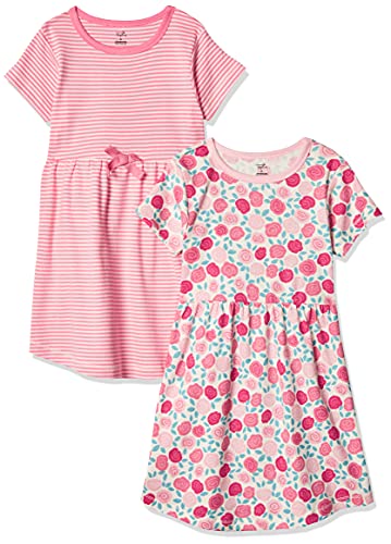 Touched by Nature baby girls Organic Cotton Short-sleeve and Long-sleeve Dresses Casual Dress, Toddler Rosebud Short Sleeve, 5T US