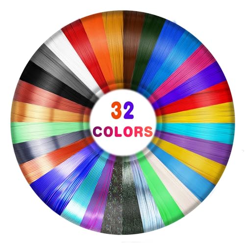 32 Colors 3D Pen PLA Filament Refills,Each Color 13feet,Total 419 feet 3D Pen/3D Printer PLA Sample Pack, Compatible with MYNT3D / SCRIB3D Printing Pen